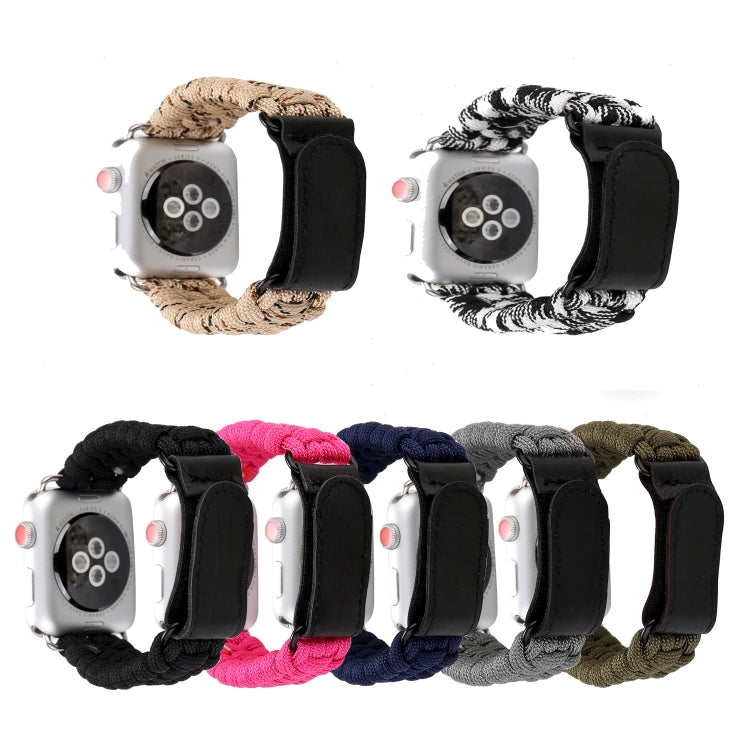 Magic Paste Genuine Leather Umbrella Rope Nylon Watch Band with Stainless Steel Buckle for Apple Watch Ultra 49mm / 46mm / 45mm / 44mm / 42mm