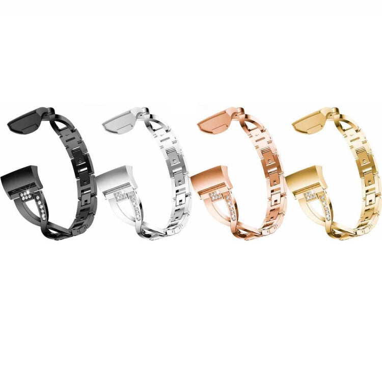 X-shaped Diamond-studded Metal Steel Watch Band for Fitbit Charge 3