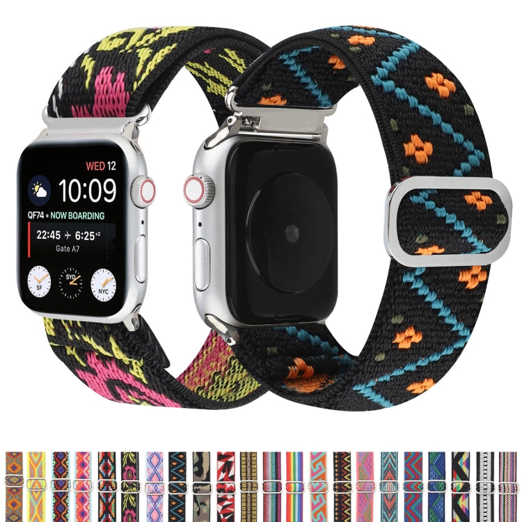 Metal Japanese Buckle Elastic Nylon Replacement Watchbands, For Apple Watch Series 7 45mm / 6 & SE & 5 & 4 44mm / 3 & 2 & 1 42mm