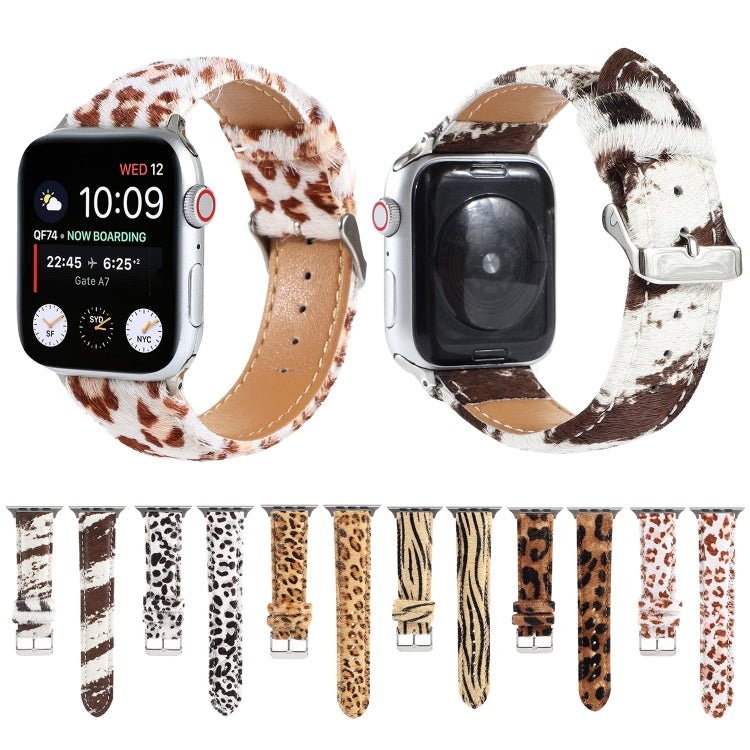 Horsehair Fluffy Leopard Print Leather Watch Strap, For Apple Watch Ultra 49mm / Series 8&7 45mm / SE 2&6&SE&5&4 44mm / 3&2&1 42mm