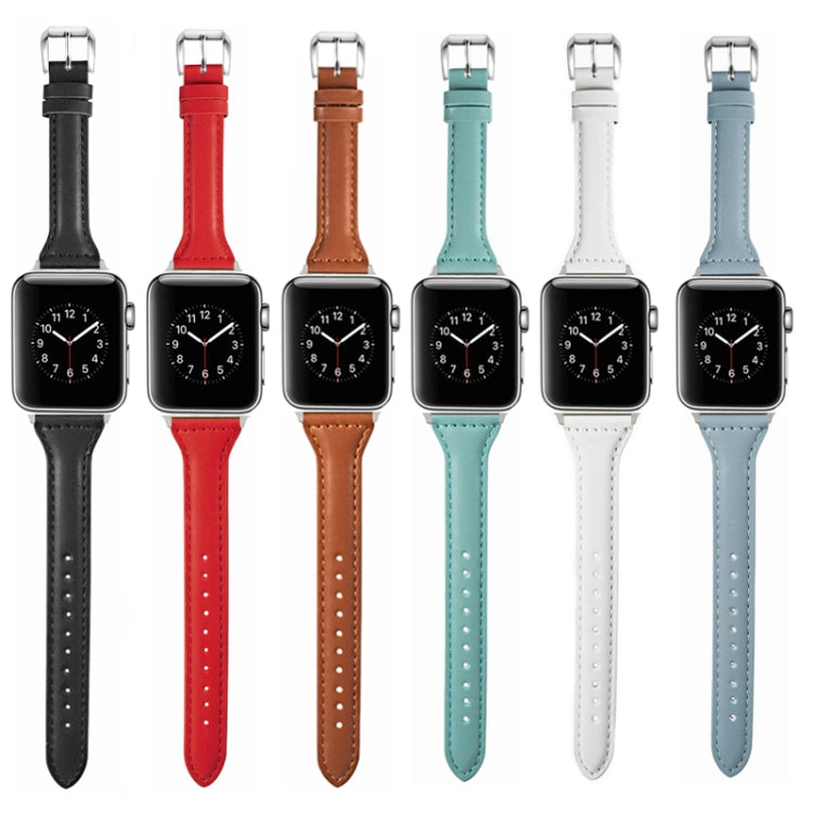 Universal T-shaped Thin Leather Watch Strap, For Apple Watch Series 7 45mm / 6 & SE & 5 & 4 44mm / 3 & 2 & 1 42mm