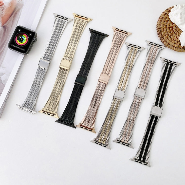 Double Lines Steel Replacement Strap Watchband, For Apple Watch Series 7 41mm / & 6 & SE & 5 & 4 40mm, For Apple Watch Series 7 45mm / & 6 & SE & 5 & 4 44mm