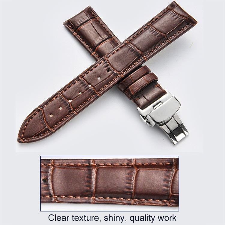 Classic Cowhide Leather Gold Butterfly Buckle Replacement Strap Watchband, 14mm, 16mm, 18mm, 20mm, 22mm