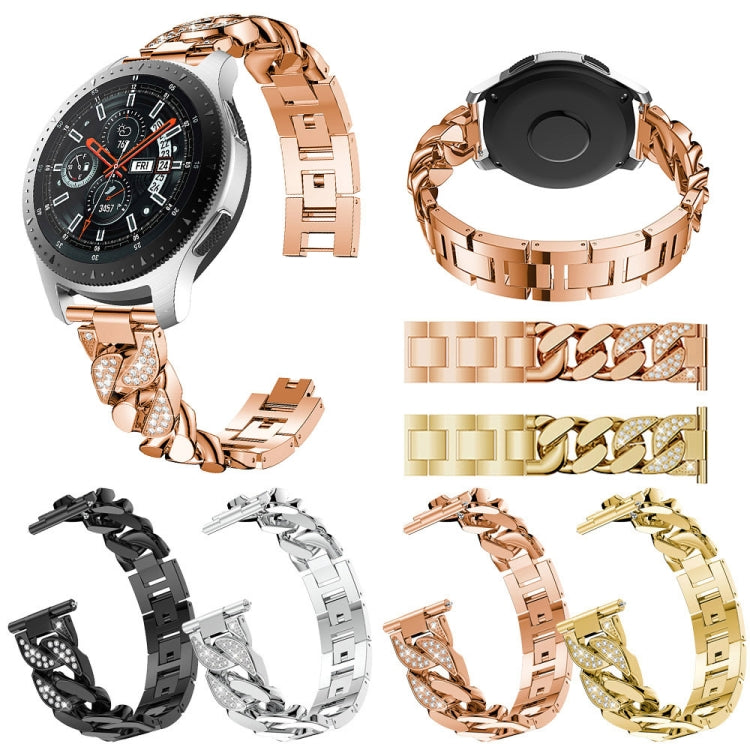 22mm Universal Single Row Diamonds Denim Chain Replacement Watchband, For Garmin Vivoactive 4 / Venu 2