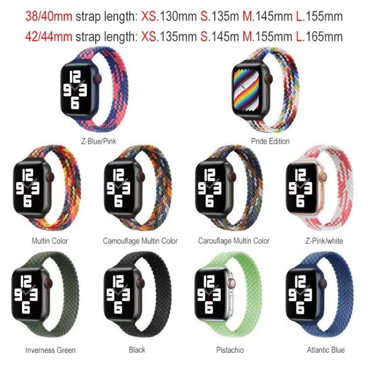 Small Waist Single Loop Nylon Braid Replacement Watchband For Apple Watch Series 7 41mm / 6&SE&5&4 40mm / 3&2&1 38mm, S 135mm, M 145mm, L 155mm