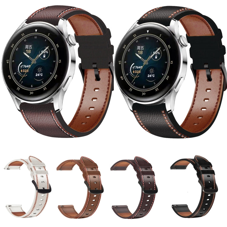 For Huawei Watch GT 3 46mm / GT Runner 22mm Tricolor Stitching Genuine Leather Watch Band