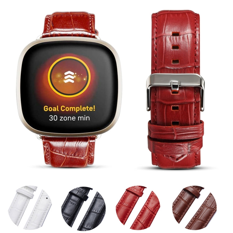 Universal Crocodile Texture Genuine Leather Watch Band, For Fitbit Versa 3 / Sense, For Fitbit Versa 4 / Sense 2