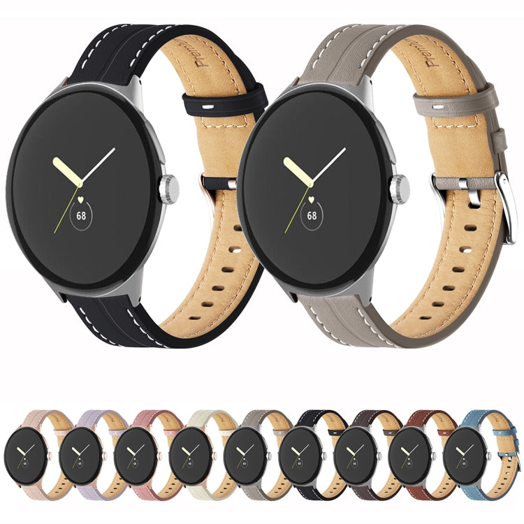 Grooved Genuine Leather Watch Band, For Google Pixel Watch 4 / 3 / 2 / 1 41mm