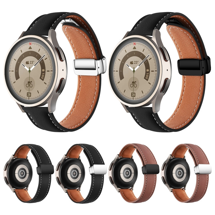 Folding Buckle Plain Weave Genuine Leather Watch Band, 20mm, 22mm