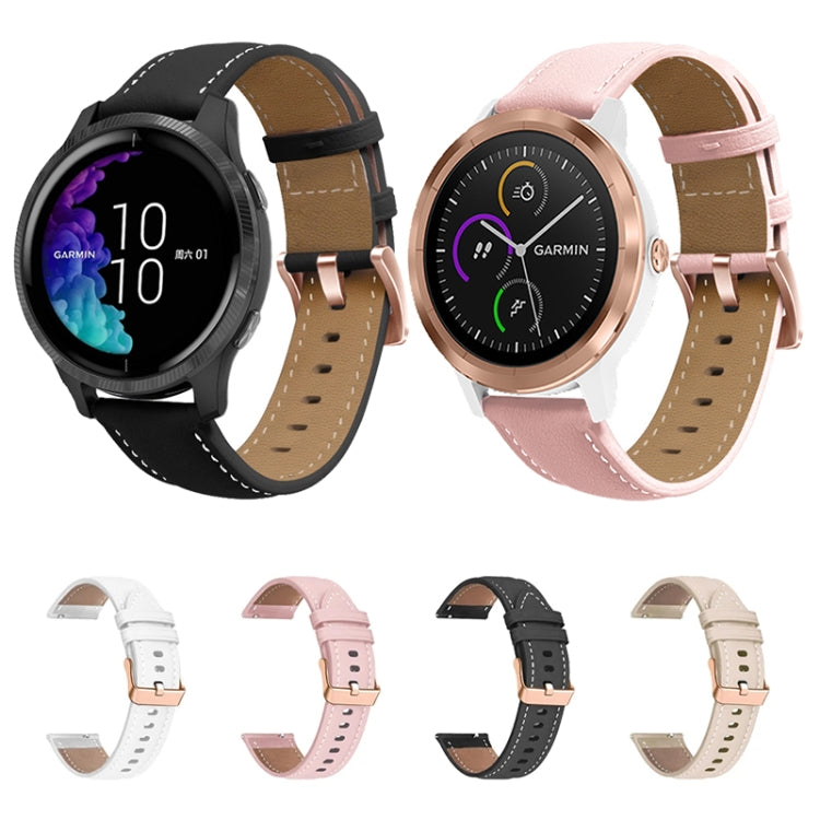 20mm Rose Gold Buckle Genuine Leather Watch Band, For Garmin Venu / SQ / SQ2 / Venu 2 Plus