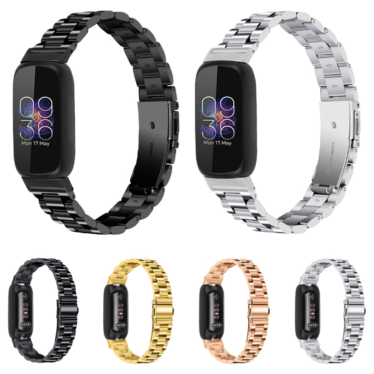 Three Bead Flat Buckle Stainless Steel Watch Band, For Fitbit Inspire 3