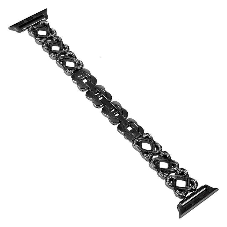 Hearts Crossed Diamond Metal Watch Band, For Apple Watch Series 4 44mm, For Apple Watch Series 4 40mm, For Apple Watch Series 3 38mm, For Apple Watch Series 3 42mm, For Apple Watch Series 2 42mm, For Apple Watch Series 2 38mm, For Apple Watch 42mm