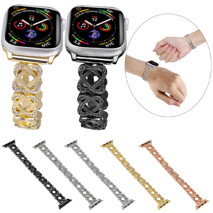 Hearts Crossed Diamond Metal Watch Band, For Apple Watch SE 2023 44mm, For Apple Watch SE 2023 40mm, For Apple Watch Ultra 2 49mm