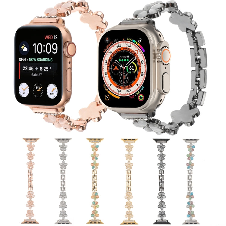 5-petaled Flower Zinc Alloy Chain Watch Band, For Apple Watch Series 4 44mm, For Apple Watch Series 4 40mm, For Apple Watch Series 3 38mm, For Apple Watch Series 3 42mm, For Apple Watch Series 2 42mm, For Apple Watch Series 2 38mm