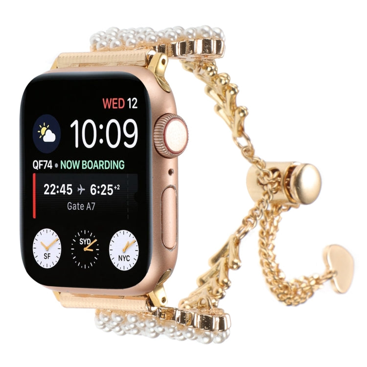 Pearl Round Zinc Alloy Chain Metal Watch Band, For Apple Watch SE 2023 44mm, For Apple Watch SE 2023 40mm, For Apple Watch Ultra 2 49mm, For Apple Watch Series 9 45mm, For Apple Watch Series 9 41mm, For Apple Watch Ultra 49mm