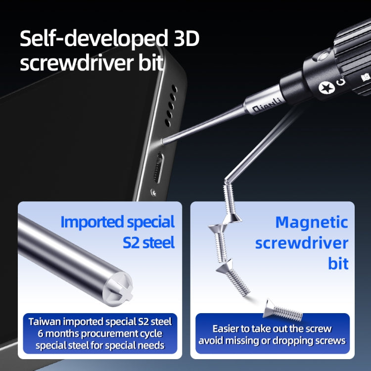 QianLi iWhale Special S2 Steel Magnetic Torque 3D Screwdriver, A Phillips 0.35, B Tri-point 0.35, C Pentalobe 0.35, D Pinhead Phillips 0.35, E T2 Torx 0.35
