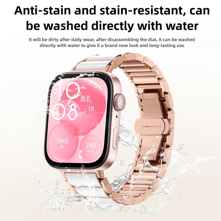 Ceramic White Butterfly Buckle Metal Watch Band, For Huawei Watch Fit4 / Fit4 Pro / Fit3, For Huawei Watch Fit 2, For Huawei Watch Fit