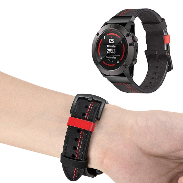 Seven-Line Leather Watch Band, For Garmin 26mm, For Garmin 22mm