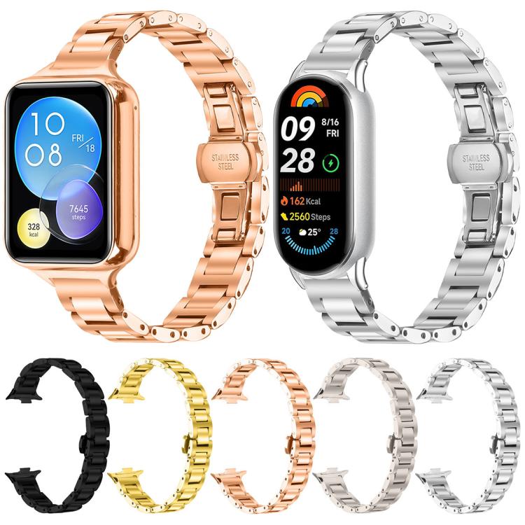 Slim Butterfly Buckle Metal Stainless Steel Watch Band, For Xiaomi Smart Band 11 / 10 / 9 / 8, For Xiaomi Smart Band 10 Pro / Redmi Watch6 / 5