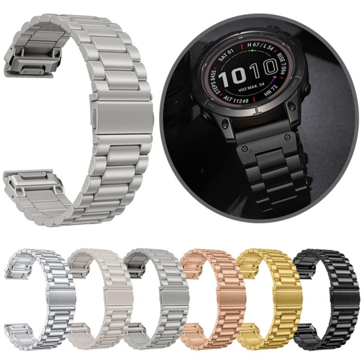 Integrated Tactix Three Beads Folding Clasp Stainless Steel Watch Band, For Garmin 26mm, For Garmin 22mm