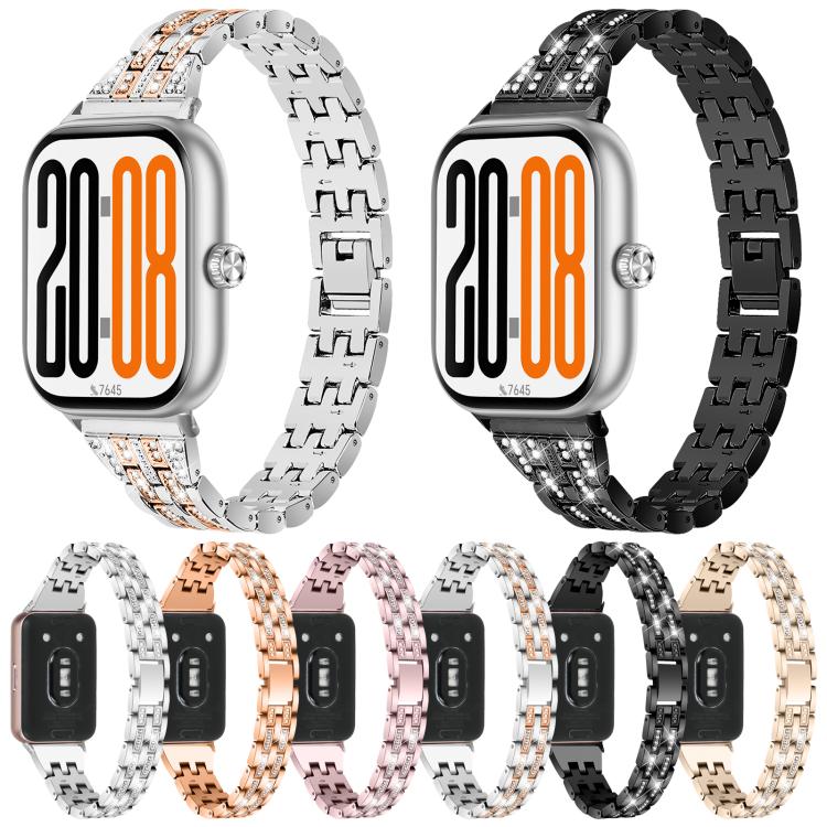 Five Beads Dual Row Diamond Stainless Steel Watch Band, For Honor Watch X5