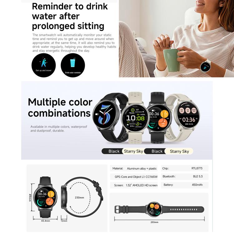 HT43 1.32 inch GPS Ultra-thin Sports Smart Watch Supports Bluetooth Call / Heart Rate / Sleep Monitoring