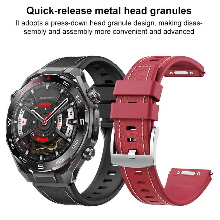 Press Button Quick Release Style Silicone Hybrid Vegan Leather Watch Band, For Huawei Watch Ultimate 2