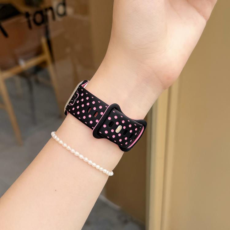 Star-Shaped Dot Pattern Butterfly Clasp Silicone Watch Band, For Apple Watch 46mm / 49mm / 45mm / 44mm, For Apple Watch 42mm / 41mm / 40mm / 38mm