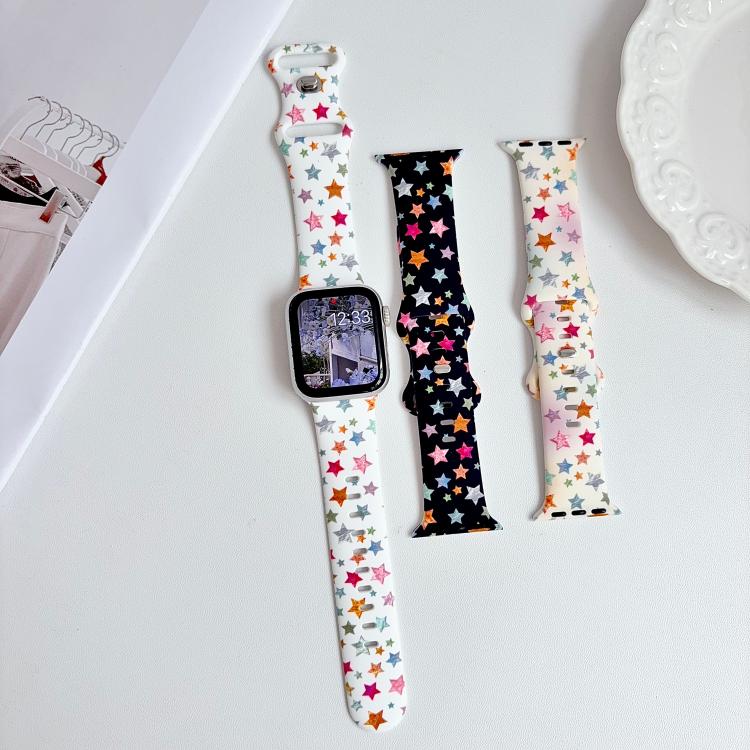 Iridescent Foil Star Pattern Reverse Clasp Silicone Watch Band, For Apple Watch 46mm / 49mm / 45mm / 44mm, For Apple Watch 42mm / 41mm / 40mm / 38mm