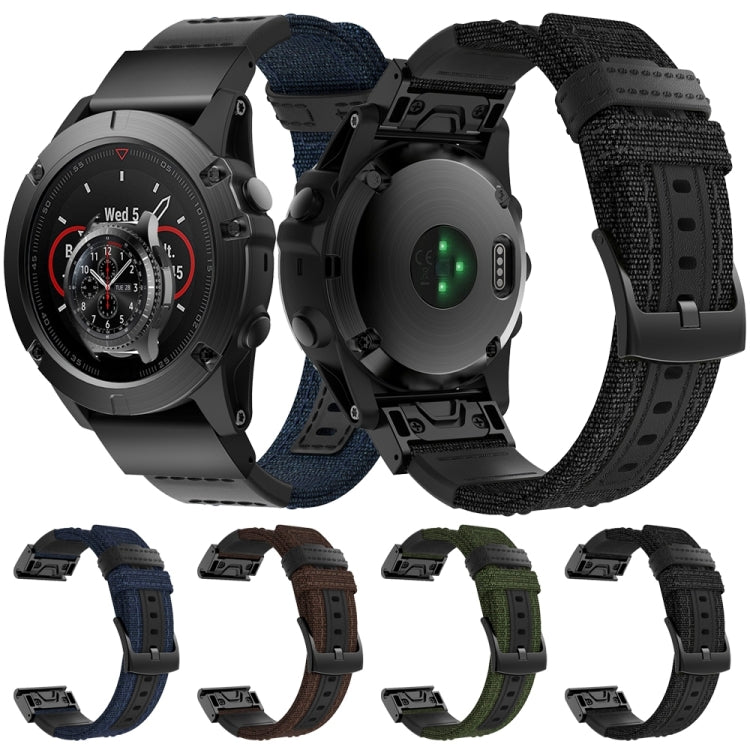 Canvas and Leather Wrist Strap Watch Band for Garmin Fenix5x Plus Fenix3, Wrist Strap Size:150+110mm
