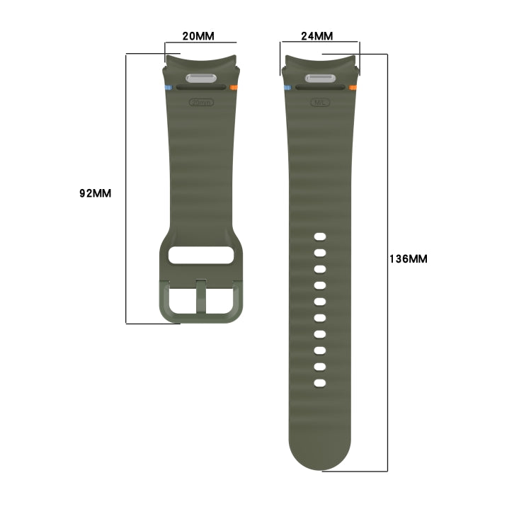 Wavy Grain Stitched Quick Release Silicone Watch Band, For Samsung Galaxy Watch 4 44mm, For Samsung Galaxy Watch 4 40mm, For Samsung Galaxy Watch 4 Classic 46mm, For Samsung Galaxy Watch 4 Classic 42mm