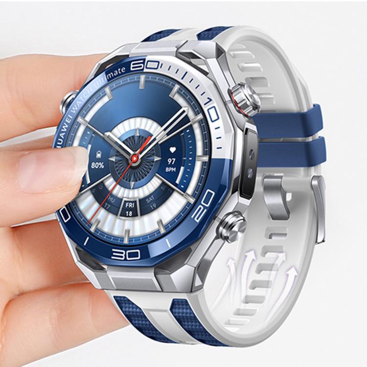 Two Color Press Button Ultimate Design Woven Texture Silicone Watch Band, 22mm