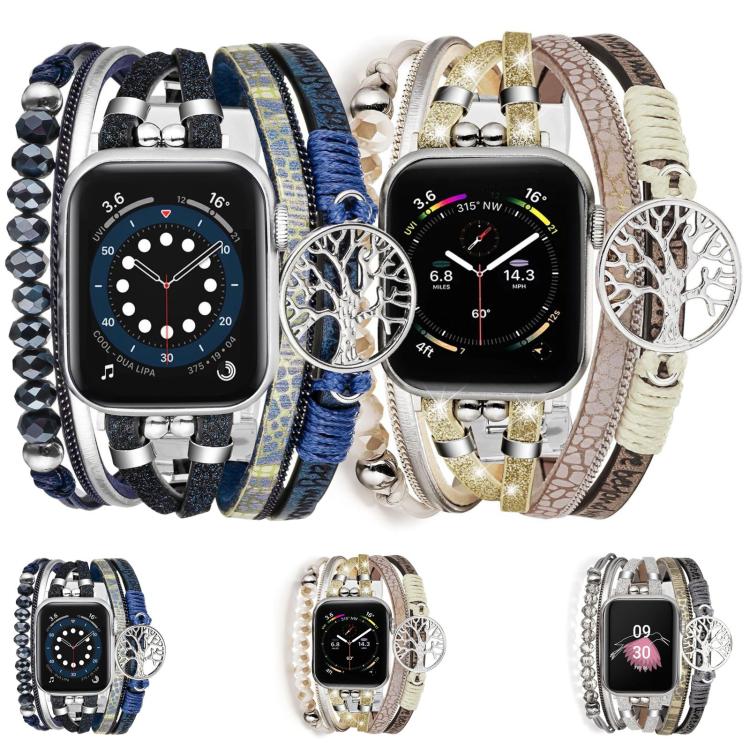Tree of Life Pendant Metal Genuine Leather Watch Band, For Apple Watch 46mm / 49mm / 45mm / 44mm, For Apple Watch 42mm / 41mm / 40mm / 38mm