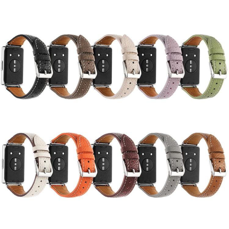 Lychee Texture Pin Buckle Genuine Leather Watch Band, For Huawei Band 11 / Band 11 Pro