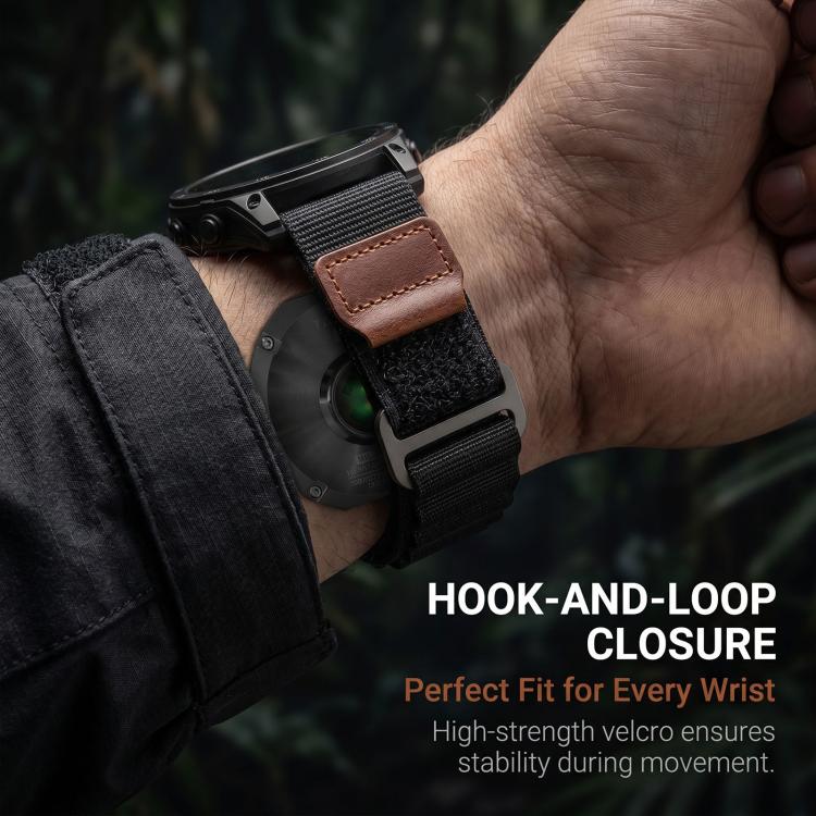 Retro Vegan Leather Label Alpine Nylon Loop Watch Band, For Gamin 26mm, For Gamin 22mm, For Gamin 20mm
