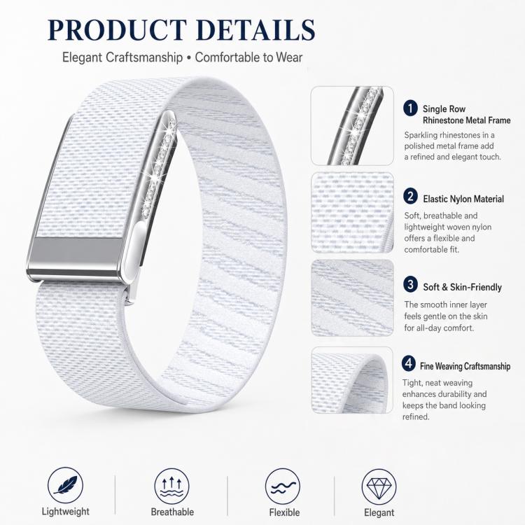 Single-Row Diamond Elastic Nylon Watch Band, For WHOOP 5.0 Electrocardiogram