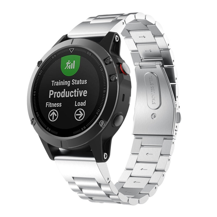 For Garmin Fenix 5 Three-Bead Stainless Steel Metal Watchband(Silver), 20MM, 22MM, 26MM