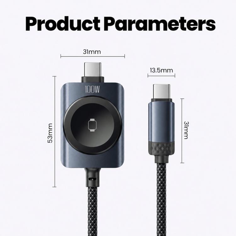 Toocki 100W 2-in-1 USB-C to USB-C Cable with Magnetic Watch Charger For iWatch