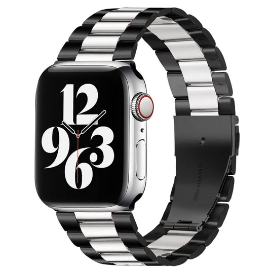 For Apple Watch Series 10 42mm / 9&8&7 41mm / SE 3&SE 2&6&SE&5&4 40mm / 3&2&1 38mm Fold Buckle 3 Beads Stainless Steel Watch Band