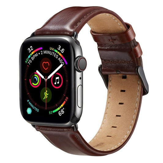 Black Buckle Leather Watch Band For Apple Watch Series 10 42mm / 9&8&7 41mm / SE 3&SE 2&6&SE&5&4 40mm / 3&2&1 38mm