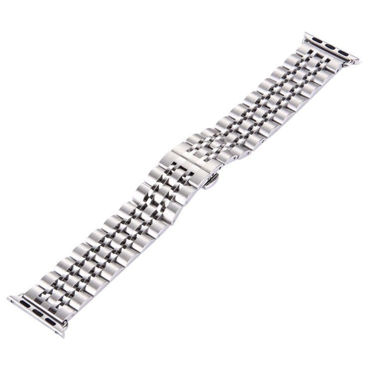 20mm Women Hidden Butterfly Buckle 7 Beads Stainless Steel Watch Band For Apple Watch 38mm(Silver Gold), 20mm Women