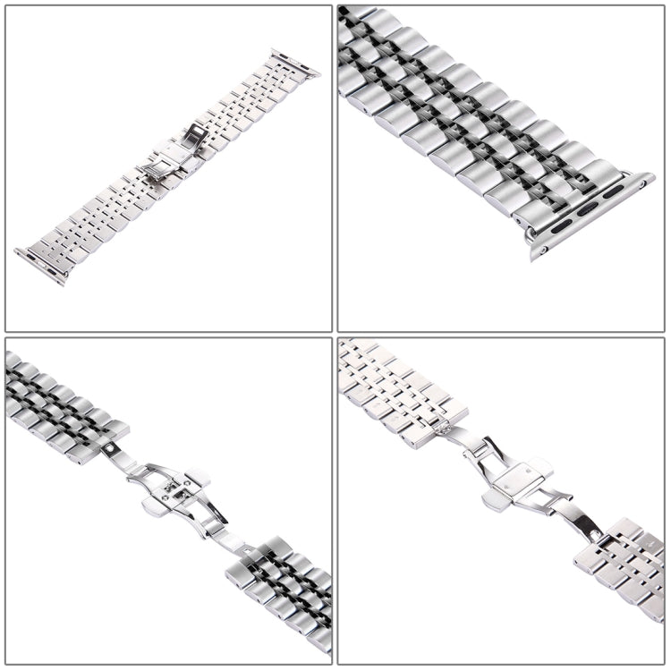 Hidden Butterfly Buckle 7 Beads Stainless Steel Watch Band For Apple Watch 42mm(Silver Gold), 20mm Women