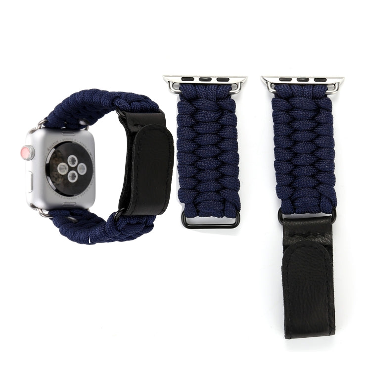 Magic Paste Genuine Leather Umbrella Rope Nylon Watch Band with Stainless Steel Buckle for Apple Watch 42mm / 41mm / 40mm / 38mm