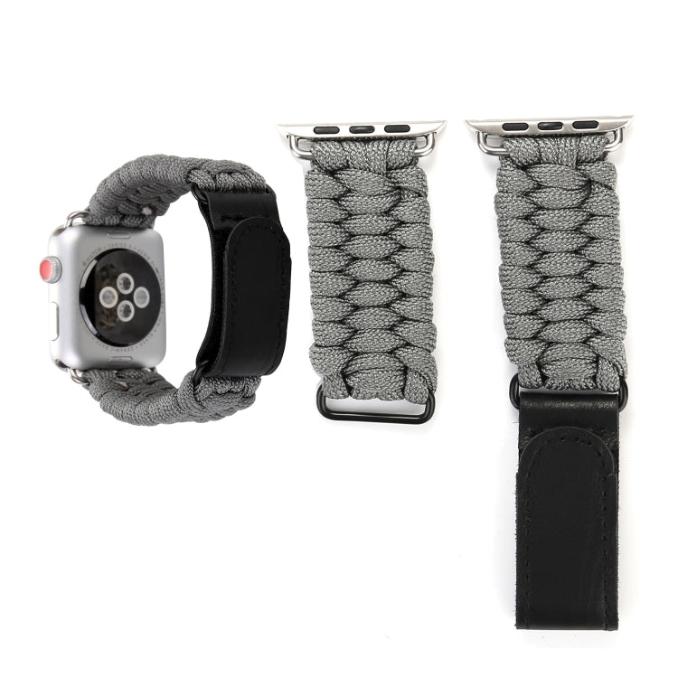 Magic Paste Genuine Leather Umbrella Rope Nylon Watch Band with Stainless Steel Buckle for Apple Watch 42mm / 41mm / 40mm / 38mm