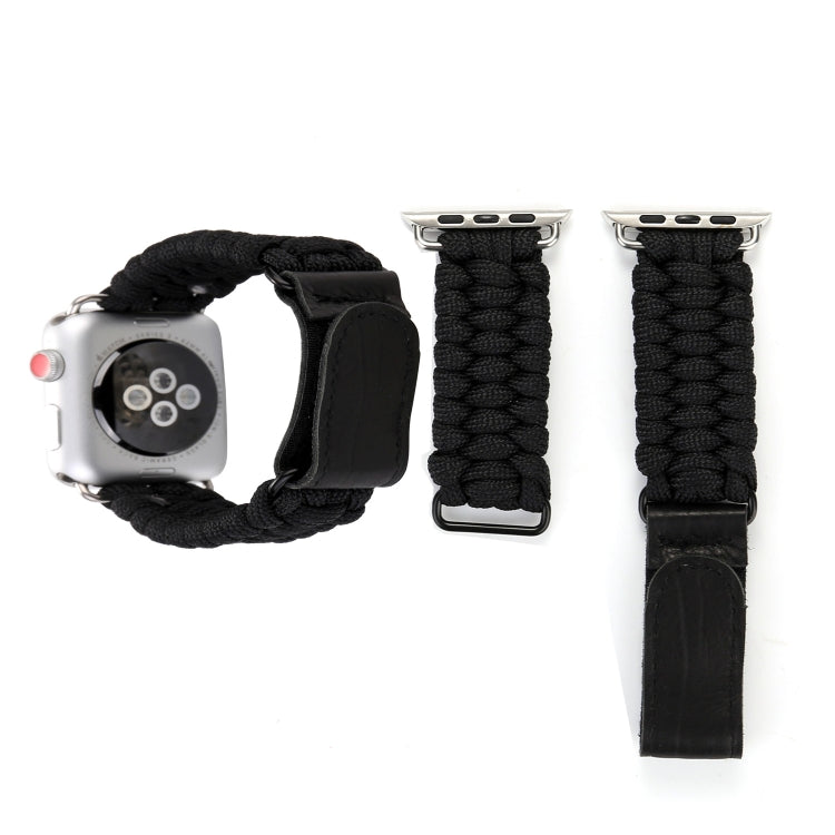 Magic Paste Genuine Leather Umbrella Rope Nylon Watch Band with Stainless Steel Buckle for Apple Watch Ultra 49mm / 46mm / 45mm / 44mm / 42mm