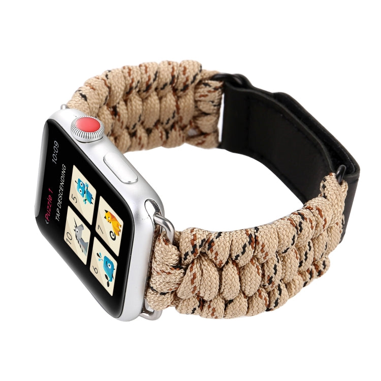 Magic Paste Genuine Leather Umbrella Rope Nylon Wrist Watch Band with Stainless Steel Buckle for Apple Watch Ultra 49mm&Watch Ultra 2 49mm / Series 10 46mm / 9&8&7 45mm / SE 3&SE 2&6&SE&5&4 44mm / 3&2&1 42mm, 7 45mm / 6&SE&5&4 44mm / 3&2&1 42mm