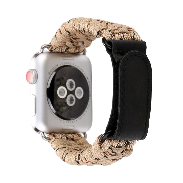 Magic Paste Genuine Leather Umbrella Rope Nylon Wrist Watch Band with Stainless Steel Buckle for Apple Watch Ultra 49mm&Watch Ultra 2 49mm / Series 10 46mm / 9&8&7 45mm / SE 3&SE 2&6&SE&5&4 44mm / 3&2&1 42mm, 7 45mm / 6&SE&5&4 44mm / 3&2&1 42mm