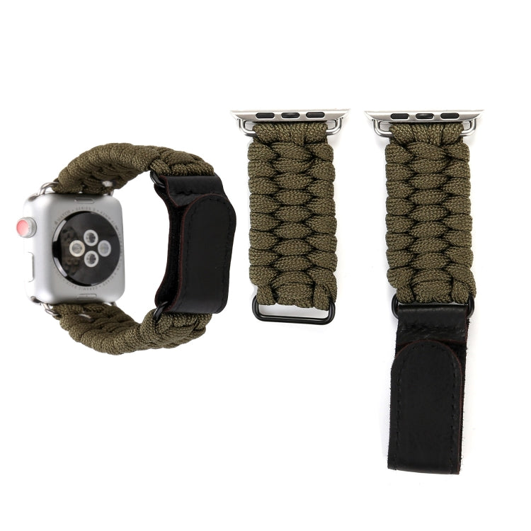 Magic Paste Genuine Leather Umbrella Rope Nylon Watch Band with Stainless Steel Buckle for Apple Watch Ultra 49mm / 46mm / 45mm / 44mm / 42mm