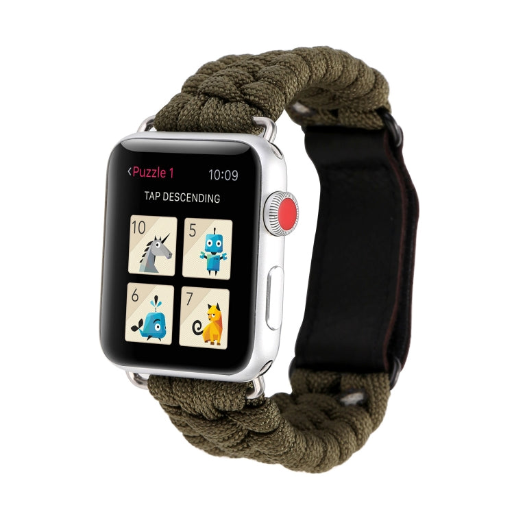 Magic Paste Genuine Leather Umbrella Rope Nylon Watch Band with Stainless Steel Buckle for Apple Watch Ultra 49mm / 46mm / 45mm / 44mm / 42mm