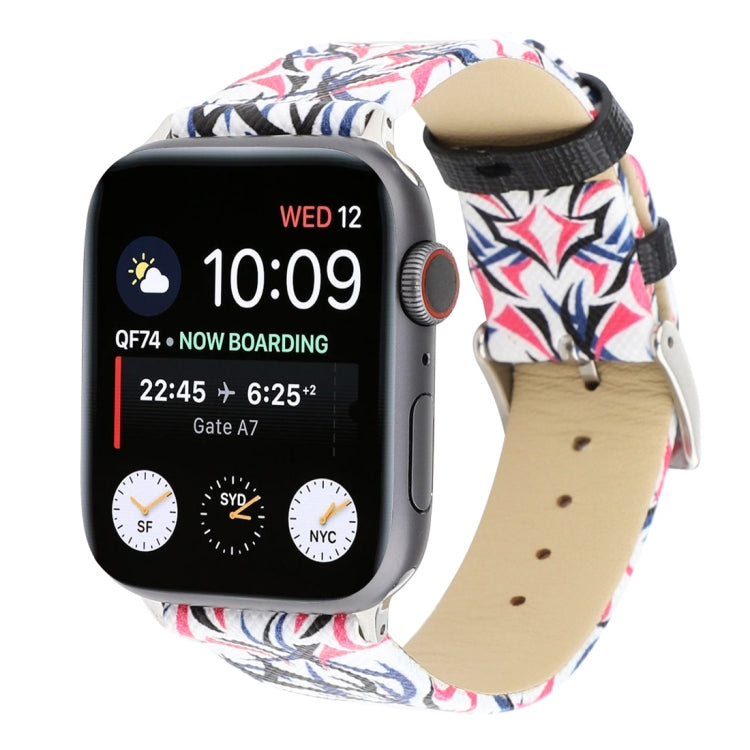 Thorns Printing Genuine Leather Watch Band for Apple Watch Series 10 42mm / 9&8&7 41mm / SE 3&SE 2&6&SE&5&4 40mm / 3&2&1 38mm, 40mm